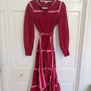Women's Pink-Trim Red Button-Front Dress